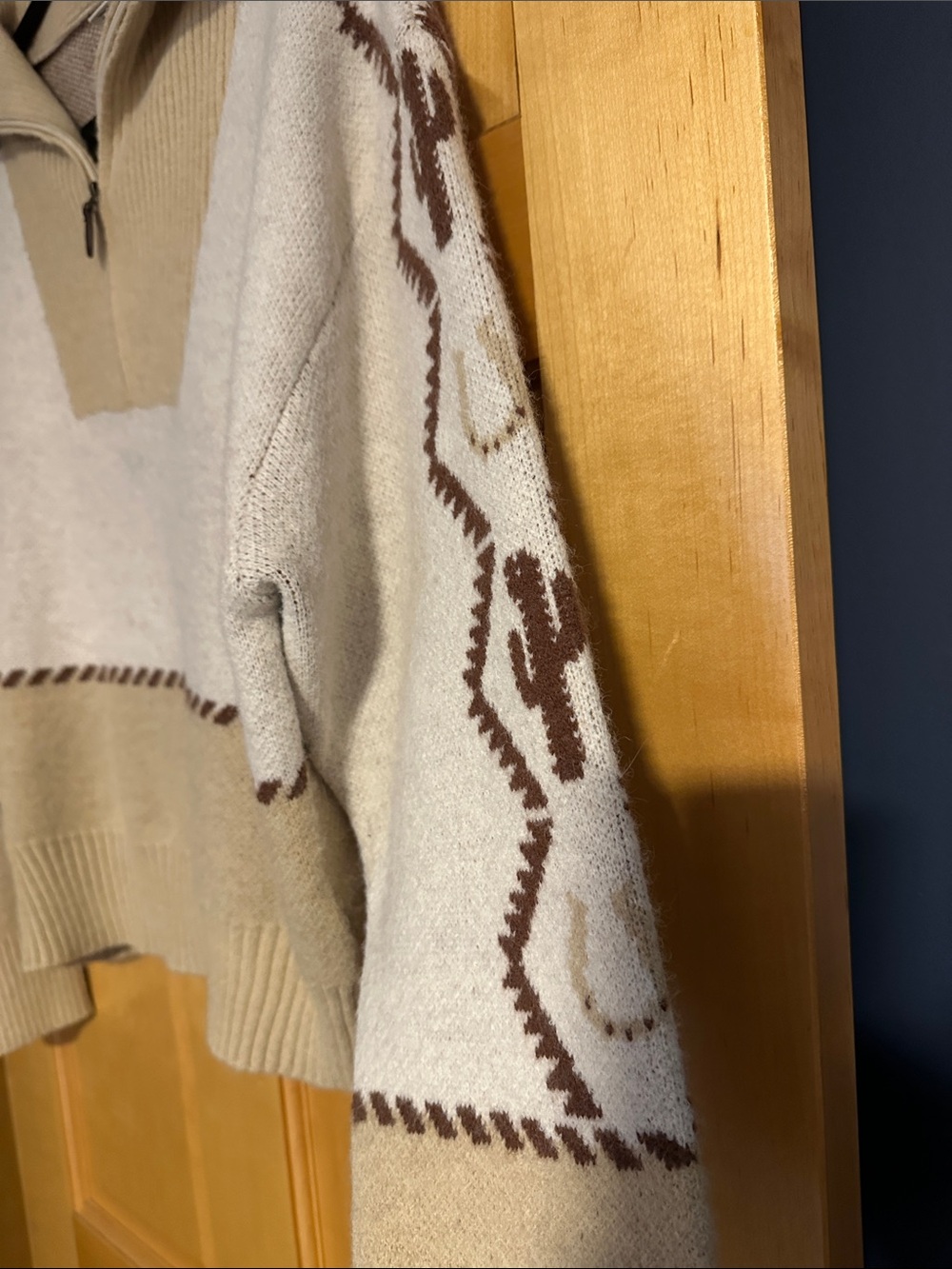 Ariat Half-Zip Shawl Collar Sweater in Cream and Tan